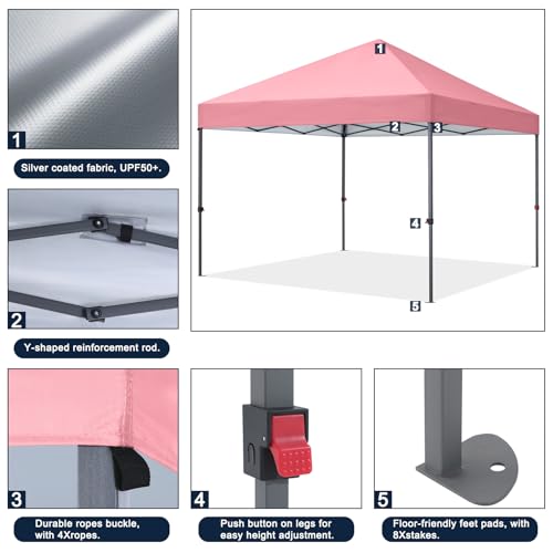 COOSHADE Durable Easy Pop Up Canopy Tent 10x10Ft, Pink - color: Pink, size: 10x10Ft