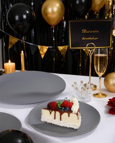 WONDERFUL 32pcs Dark Grey Plastic Plates Reusable Plates Unbreakable and Dishwasher safe Dishes Set Outdoor Plate Includes:16 Dinner 10" & 16 Dessert Plate 7.3" Suitable for Camping Outdoor Party - color: Dark Drey