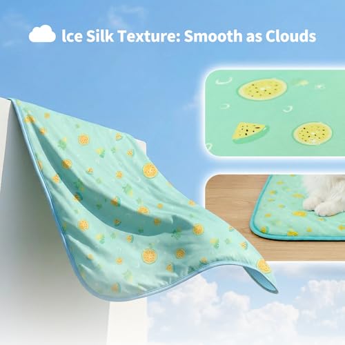 NWK Pet Cooling Mat -Q-Max>0.345 Ice Silk Cooling Mat for Dogs & Cats Portable & Washable Pet Cooling Blanket, Car Seats, Beds for Summer (Green Fruit, 20'' X 16'' X 0.3'') - color: Green Fruit, size: Small (20'' X 16'' X 0.3'')
