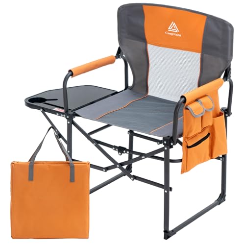 Wide Folding Director Chair with Table, Outdoor Camping Chair for Adults with Cup Holder Load 330 Lbs, Portable Lightweight Chair for Outside with Carry Bag for Patio, Orange-1Pack - color: Director Orange-1pack