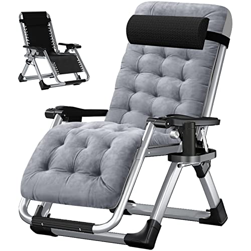 LILYPELLE Zero Gravity Chair, Premium Lawn Recliner Folding Portable Chaise Lounge with Detachable Cushion, Headrest and Cup Holder, Reclining Patio Lounger Chair - color: Light Gray, style: Zero Gravity Chair