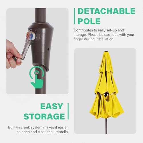 JEAREY 9FT 3 Tier Patio Umbrella Outdoor Market Umbrella Table Umbrellas with 8 Ribs 1.5 Pole Push Button Tilt and Crank UV Protection for Garden,Backyard,Yellow - color: Yellow