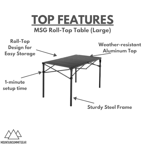 MOUNTAIN SUMMIT GEAR Heavy-Duty Roll-Top Table for Camping (Large) - Portable Aluminum-Top Folding Table with Steel Frame by Caddis Sports - size: Large