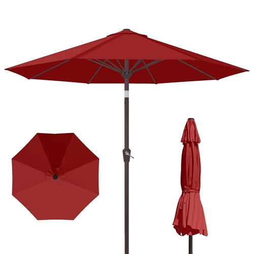 PatioKingdom 10FT Patio Umbrella with Push Button Tilt and Crank, Outdoor Market Umbrella with 8 Fiberglass Ribs, UV Protection Table Umbrella for Pool,Backyard,Garden,Deck - color: Red, size: 10FT