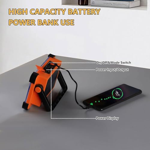 120W Solar Rechargeable Work Light, 144 LED 10000LM Portable Flood Light with Stand, IP66 Waterproof 4 Modes LED Job Site for Mechanic Camping Fishing Car Repair (Orange 1 Pack) - style: Orange 1 Pack