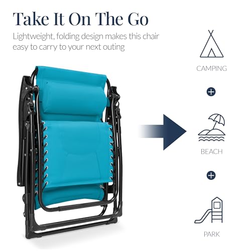 Best Choice Products Oversized Padded Zero Gravity Chair, Folding Outdoor Patio Recliner, XL Anti Gravity Lounger for Backyard w/Headrest, Cup Holder, Side Tray, Polyester Mesh - Aqua Blue - color: Aqua Blue
