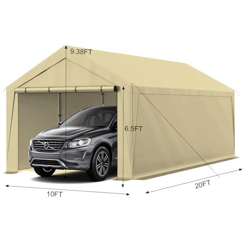 Grezone 10x20ft Heavy Duty Canopy Storage Shed, Portable Garage with Removable Sidewalls & Doors, All-Season Tarp for Car, Truck, Party SNC24# (W/BG) - color: W/BG