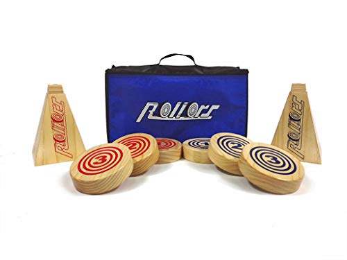 Rollors Backyard Set - Lawn Game for Summertime Fun, Reunions, Camping, Parties, BBQs, Picnics & Beach Days All Wood Outdoor Yard Game Combining Horseshoes, Bocce Ball & Bowling