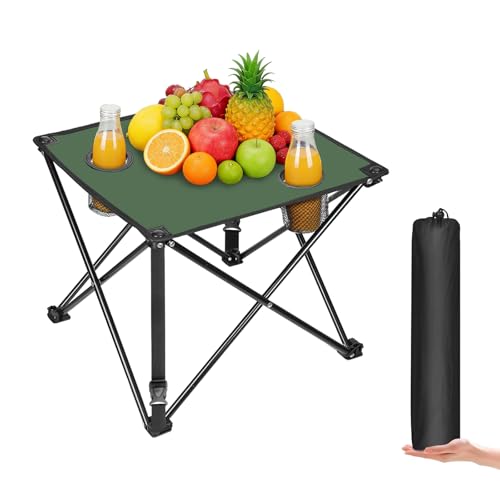 Portable Camping Table, Ultralight Picnic Table Foldable with 2 Cup Holders and Carrying Bag for Outdoor Camping Picnic BBQ Beach Party Patio Fishing, Steel Frame, High-Grade 600D Oxford Fabric Green - color: Green, size: 1 Pack