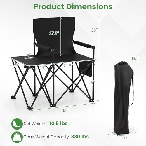 Goplus Oversized Camping Chair with Side Table, Folding Heavy-Duty Picnic Chair w/ 2 Storage Pockets, Cup Holder, Padded Armrests, Carrying Bag, Portable Outdoor Chair for Fishing RV Trip (Black,1) - color: Black