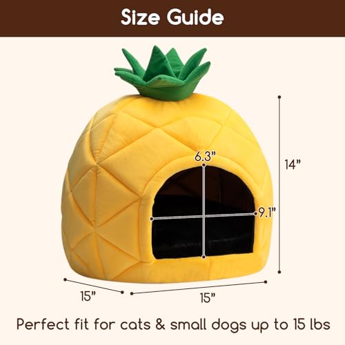 Hollypet Cat Bed Self-Warming Kitty Cave Hut House Nest Pet Sleeping Bed for Indoor Cats, Yellow, Pineapple Cave - color: Pineapple Cave