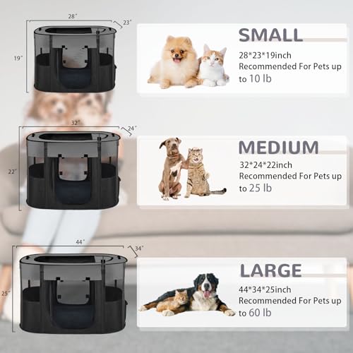Portable Dog Cat Playpen with Waterproof Pad,Collapsible Pet Puppy Kitten Crate,Foldable Small Animals Kennel Cage for Indoor Outdoor Travel Camping,Water-Resistant Breathable Shade Cover (Grey M) - color: Grey, style: Medium(32*24*22)