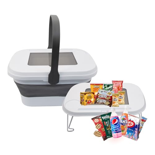 Picnic Basket Foldable Bucket with Lid and Handles, Portable Outdoor Storage Bucket, 18 Liters, Ideal for Camping、Outdoors and Car Trunks (White) - color: White
