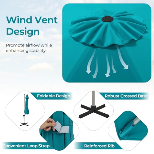 Cantilever Patio Umbrella Aluminum Offset Umbrella with 360-Degree Rotation & Adjustable Tilt, Large Patio Offset Umbrella for Garden, Pool, Backyard & Deck - color: Lake Blue-1, size: 11ft