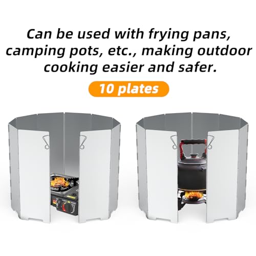 RioRand Folding Ultralight Camping Stove Windscreen Portable Backpacking Stove Windshield, Backpack Windscreen for Butane/Backpacking Stoves Camp Windshield for Outdoor Camping Hiking BBQ (10 Plates) - size: 10 Plates