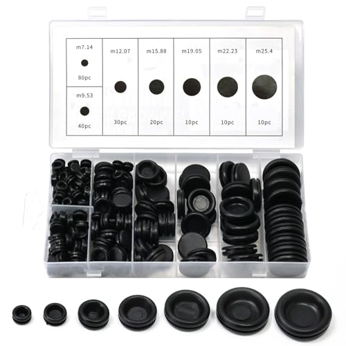 EASYEAH 200PCS Rubber Grommet Kit - M7.14 to M25.4 Rubber Plugs for Round Holes, Waterproof Firewall Wire Grommet for Automotive, Industrial & Home-1/4, 1/2, 3/8, 5/8, 3/4, 7/8, 1 Inch Hole Covers - style: 7 Sizes, 200 pcs, Closed