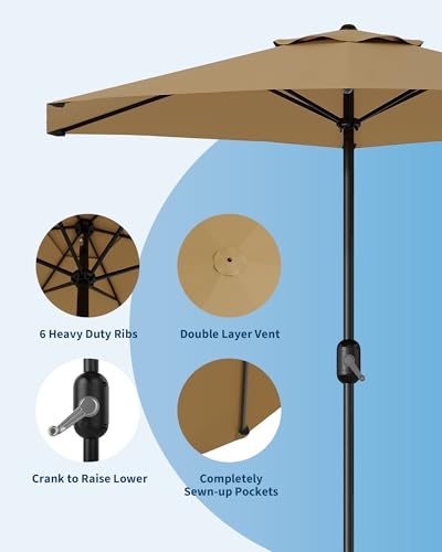 GarveeLife Outdoor Patio Umbrella, Table Market Umbrella with Push Button Tilt and Crank, 8 Sturdy Ribs UV Protection Waterproof for Garden, Deck, Backyard, Pool - color: Light Tan(No Tilt and Crank), size: 7.5FT