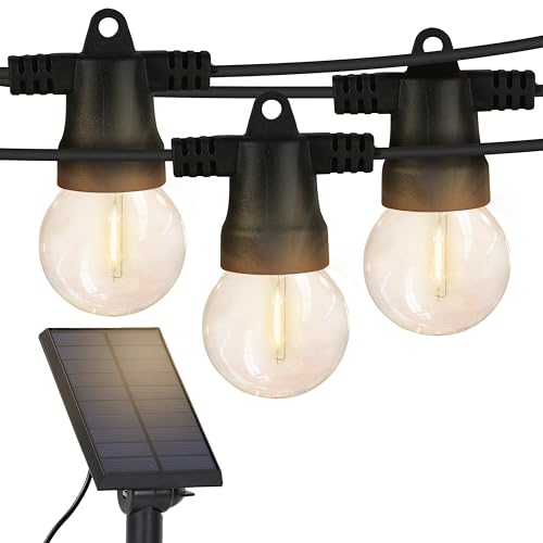 Brightech Ambience Pro Solar Powered Outdoor String Lights - 27 Ft Commercial Grade Waterproof Patio Lights with Edison Globes, Shatterproof LED String Lights for Patio - 12 Bulbs, 1W, Soft White - color: (3000K) Soft White