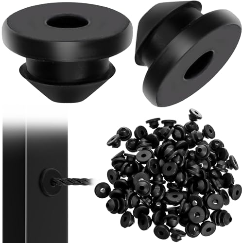Foraineam 100 Pack Cable Railing Rubber Grommets, Black Cable Railing Post Protector Sleeves for 1/8" 5/32" 3/16" Cables, Wire Rope Rubber Protective Grommet Kit for Indoor Outdoor Metal Posts