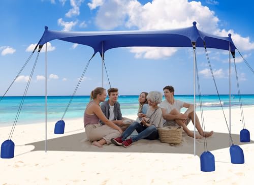 Gorich Beach Tent Sun Shelter with 8 Sandbags, UPF50+ Protection & Windproof Pop Up Beach Canopy Tent Sun Shade for Family, Travel & Camping, Easy Setup Canopy Umbrella - color: Dark Blue, size: 7 x 7 FT