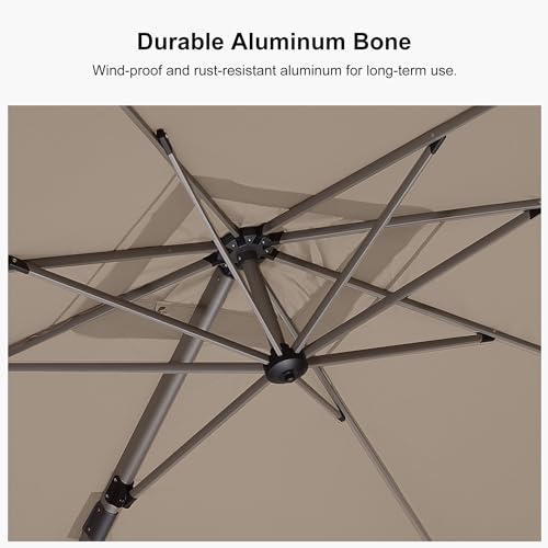 PURPLE LEAF 8’ X 8‘ Patio Umbrella Outdoor Cantilever Umbrella, Aluminum Offset Umbrella with Champagne Frame and 360° Rotation for Pool Deck Garden, Taupe - color: Taupe, size: 8' x 8'