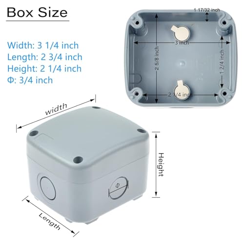 Waterproof Junction Box,Nineleaf PVC/ABS Outdoor Junction Box Electrical,3 1/4 inch x 2 3/4 inch x 2 1/4 inch (86x74x62mm),Exterior Device Box,Universal Electrical Project Enclosure Box,Grey,6PK - color: 6PK, size: 86x74x62mm