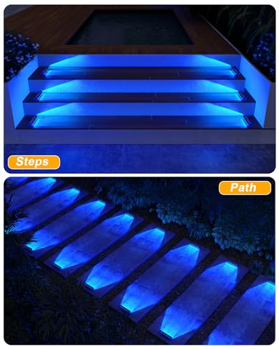 DetarZinLED Blue Solar Lights for Outside,4 Pack Solar Deck Lights Outdoor Waterproof LED,Blue Step Light for Outside,Dock Light Solar Powered Waterproof for Deck,Steps,Dock,Driveway,Stair,Path - color: Blue, size: 4 Pack