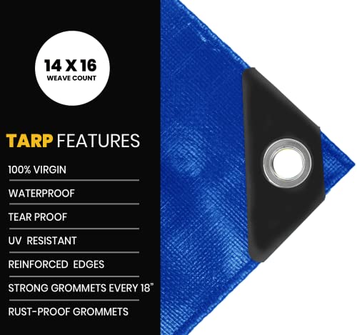 Extra Heavy Duty 16 Mil Tarp Cover, Waterproof, UV Resistant, Rip and Tear Proof, Poly Tarpaulin with Reinforced Edges for Roof, Camping, Patio, Pool, Boat. (Blue 6′ X 8′) - color: Blue-16 Mil, size: 6′ X 8′