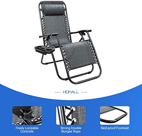 Homall Zero Gravity Chair - Adjustable Folding Lawn Chairs - Outdoor Gravity Reclining Lounge Chair with Pillows - Set of 2 (Double-Gray) - color: Double Grey, size: 2 PCS