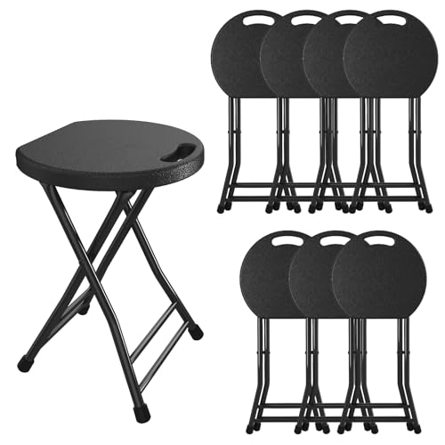 Folding Stool, 18 Inch Foldable Stool with Handle & Steel Frame, Pack of 8 Folding Bar Stools, 440lbs Sturdy Foldable Lightweight Metal Chair for Camping, Indoor and Outdoor, Black - color: Black, size: Pack of 8