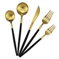 5-Piece 18/10 Stainless Steel Matte Gold Silverware Set, Kitchen Tableware Set, Dishwasher Safe - color: Black Handle Gold, size: Service for 1