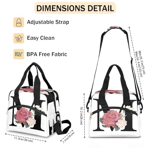 Letter M Insulated Lunch Bag for Women Men Reusable Waterproof Lunch Box Cooler Tote Bag One shoulder portable meal bag Portable Adult Lunchbox for Work Picnic Hiking Beach - color: Letter M