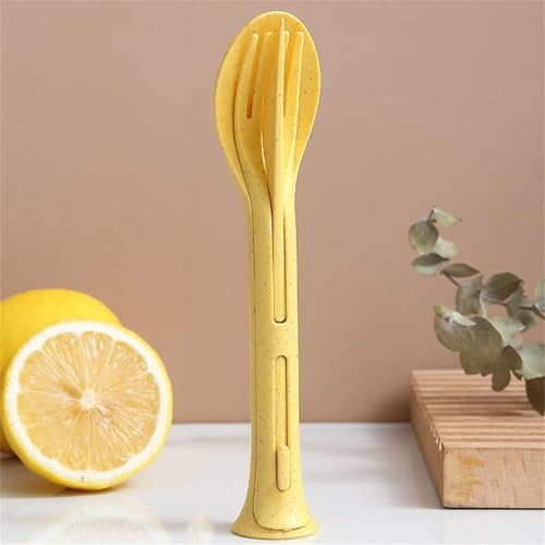 Reusable Travel Utensils Case 3 Sets Knives Fork Spoon for Lunch Box Accessories Camping Flatware Sets Daily Use Outdoor - color: Yellow