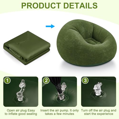 Realspring Inflatable Bean Bag Chairs for Adult Blow up Chairs Lazy Sofa Folding Portable Inflatable Chair for Movie Outdoor Room Bedroom Reading Camping(Dark Green) - color: Dark Green
