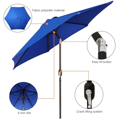 Blissun 7.5 ft Patio Umbrella, Yard Umbrella, Outdoor Market Umbrella with Push Button Tilt Crank, Royal Blue - color: Royal Blue