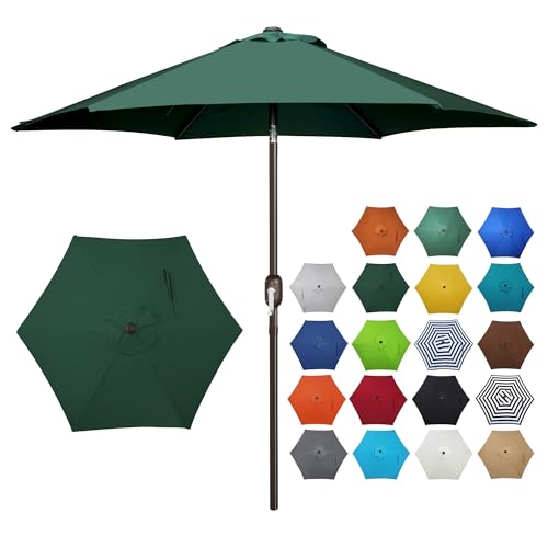 Blissun 7.5 ft Patio Umbrella, Yard Umbrella, Outdoor Market Umbrella with Push Button Tilt Crank, Dark Green - color: Dark Green