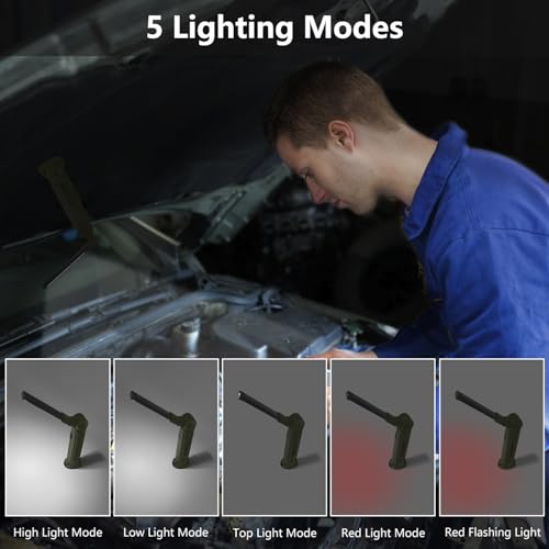 Working Light Portable, Rechargeable Work Lights with Magnetic Base Hanging Hook,360° Rotate 5 Modes,COB LED 700 Lumens Foldable Inspection Light for Car Repair, Grill and Outdoor Use(2pack) - color: Green*2