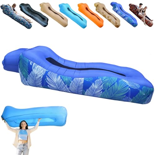 Compact Pump-Free Inflatable Lounger, Outdoor Inflatable Sofa, Waterproof, Air Leakage-Proof Design, Single Portable Air Cushion - color: Blue2