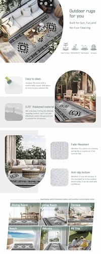Outdoor Rug 6x9ft, Aztec Retro Ethnic Style Indoor Area Rug for Patio Backyard Deck Large Floor Mat, Boho Country Farmhouse Non-Slip Outside Carpet Balcony Porch Camping Rugs Picnic Mat - size: 6' x 9' (Rectangular)
