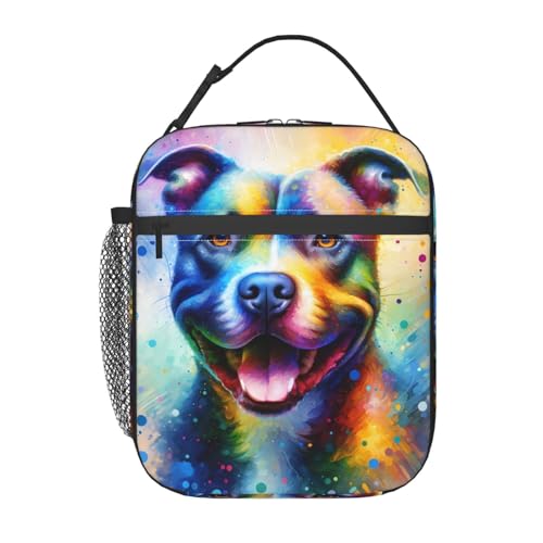 Reusable Cool Dog Colorful Lunch Box for Kids Girls Boys Women Adult, Insulated Pitbull Lunch Bag,Polyester Cooler Handbags Case for School Picnic Work Travel Outdoor Beach or Hiking - color: Pitbull 03