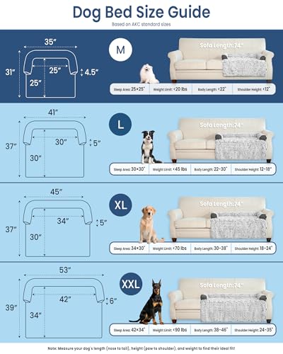 Calming Small Dog Bed for Couch, 35 x 31 inch Removable Couch Cover for Dogs Washable, Non-Slip Fluffy Plush Dog Sofa Mat for Furniture Protector - Grey - color: Grey, size: Medium