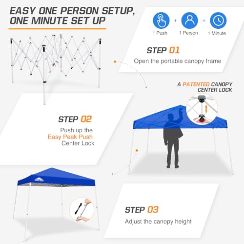 EAGLE PEAK 10x10 Slant Leg Pop-up Canopy Tent Easy One Person Setup Instant Outdoor Beach Canopy Folding Portable Sports Shelter 10x10 Base 8x8 Top (Blue) - color: Blue, size: 10x10