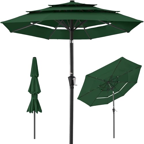 Best Choice Products 10ft 3-Tier Market Patio Umbrella, Outdoor Sun Shade with Tilt, Crank Lift, 8 Ribs for Backyard, Deck, Poolside - color: Green