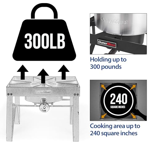 OuterMust Outdoor Propane Burner Heavy Duty Propane Gas Stoves for Cooking with 10 PSI Regulator and Cast Iron Braided Holes Perfect for Home Brewing, Crawfish Boiler, Turkey Fryer and Seafood Boiler - size: Single Burner - Heavy Duty