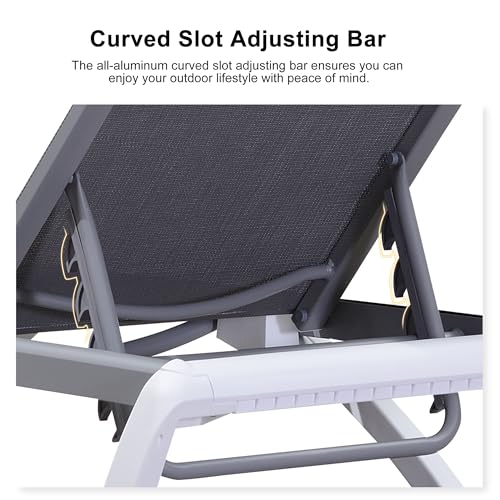 PURPLE LEAF Patio Chaise Lounge Chair Set Outside Aluminum Plastic Stackable Tanning Chairs with Side Table for Pool Sunbathing Beach Deck Outdoor Lounger, Grey - color: Grey, style: 1 chair + 1 table