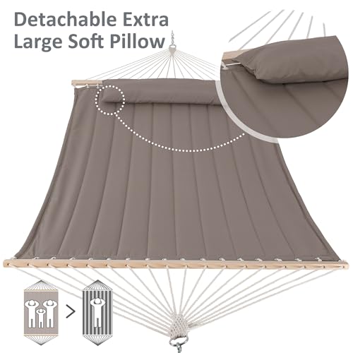 SUNCREAT 2 Person Hammocks for Outside with Stand, Extra Large Double Hammock with Wooden Stand, Brown - color: 01-brown