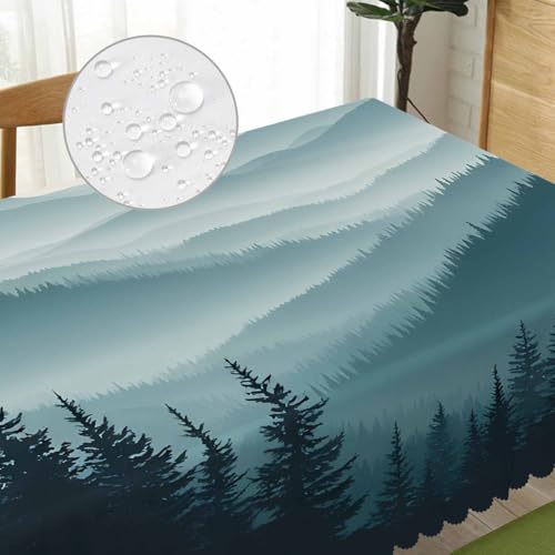 Mountain Forest Decorative Table Cover for Kitchen, Foggy Mountain Pine Woodland Oblong Tablecloth Dining Table Cloth Tabletop Tablecloths for BBQ Picnic Coffee 52"X70", 4-6 Seats - color: Mountain Forest