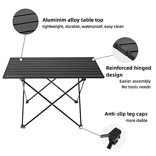 ROCK CLOUD Portable Camping Table Ultralight Aluminum Camp Table Folding Beach Table for Camping Hiking Backpacking Outdoor Picnic, Size L - color: Black, size: Large
