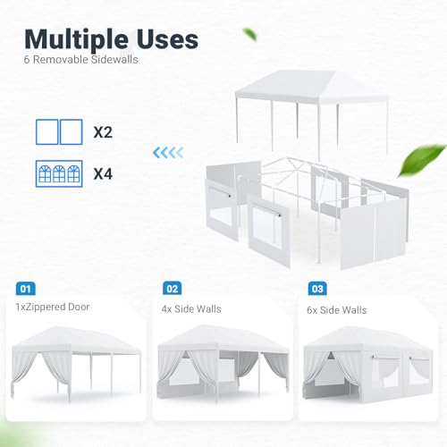 Quictent 10x20 Party Tent Gazebo Wedding Canopy Tent for Parties BBQ Shelter Pavilion with Removable Mesh Sidewalls & Elegant Church - size: 10' x 20' w/ 4 Mesh Sides