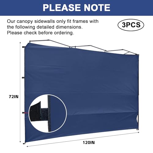 KAMPKEEPER 10X10 Canopy Tent Sidewalls with Zipper for Canopy Frame, 3Pcs Sunwalls Only, UPF50+ Waterproof Side Walls(Navy Blue) - color: Navy Blue